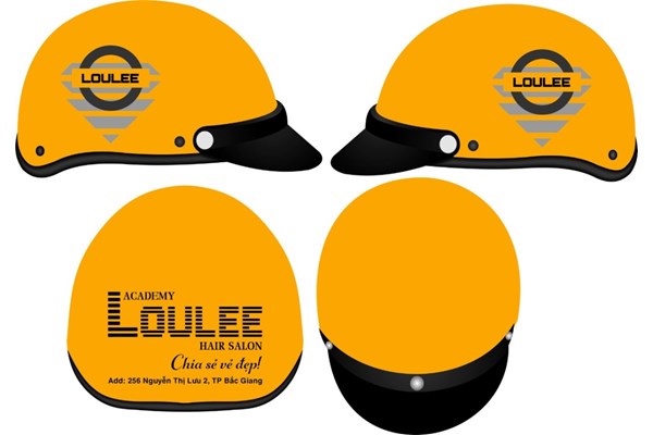 Thiết kế mũ bảo hiểm in logo quảng cáo salon tóc